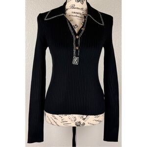 Rumored Women’s Black Ribbed Polo Collared Sweater, size Medium